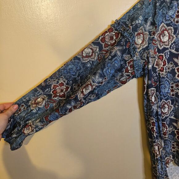 Cupio Size Medium M Boho Tunic Top Blouse Blue Floral Flower Viscose Oversized - Picture 2 of 10